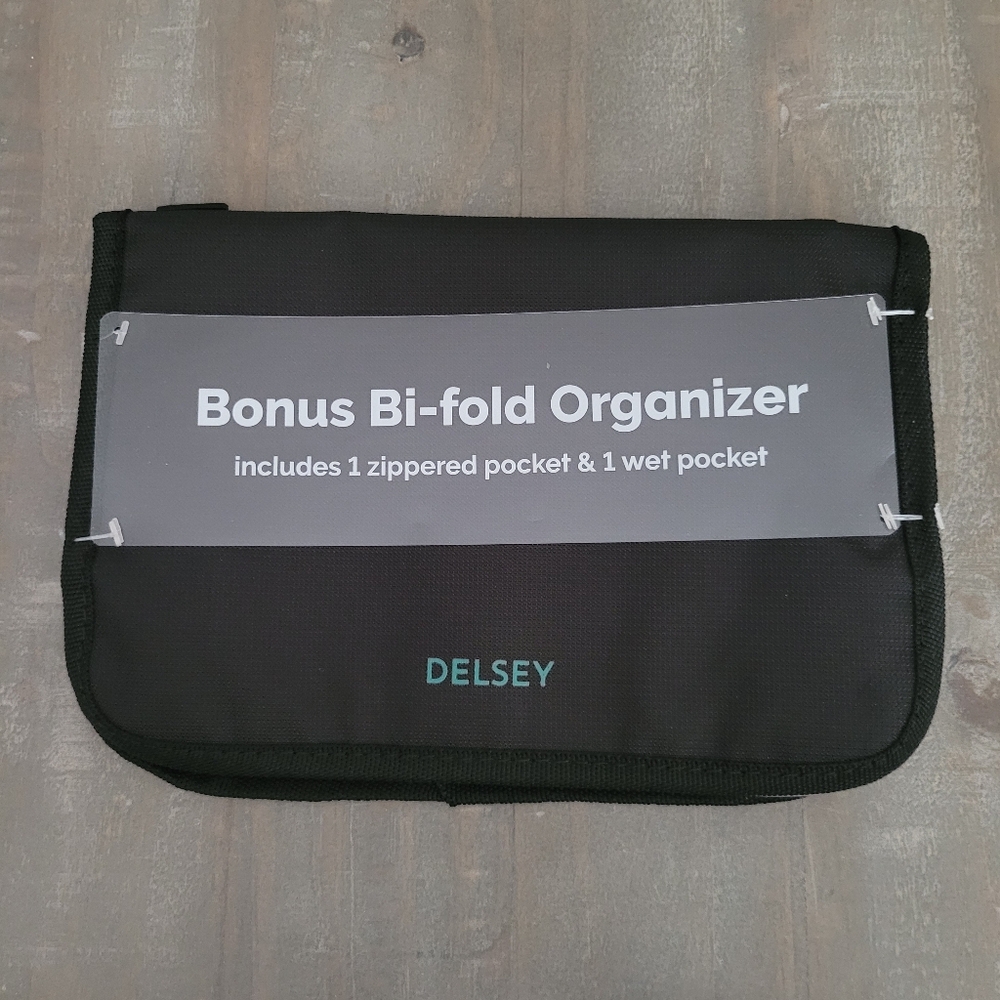 Delsey Black Bi-fold Organizer Zipper Wet Pocket